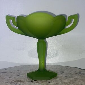 Vintage Westmoreland Avocado Green Satin Glass Pedestal Compote Candy Dish